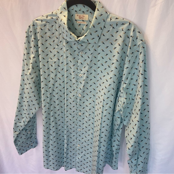 Original Penguin Heritage Slim Fit Men's 17.5 34-35 Blue Toucan Shirt Whimsical - Picture 2 of 16